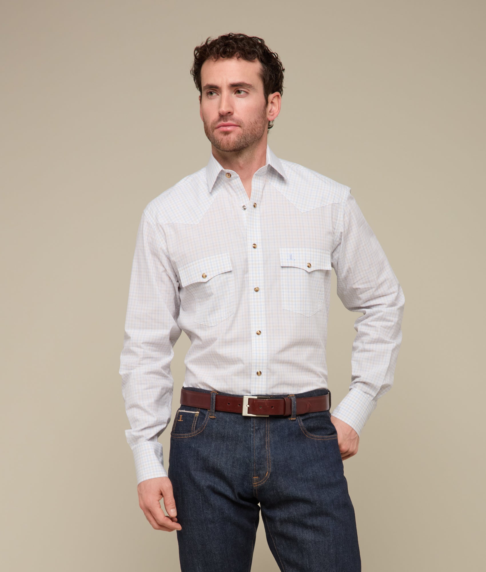 El Paso Plaids :: Blue/Tan Mini Check - Image 4