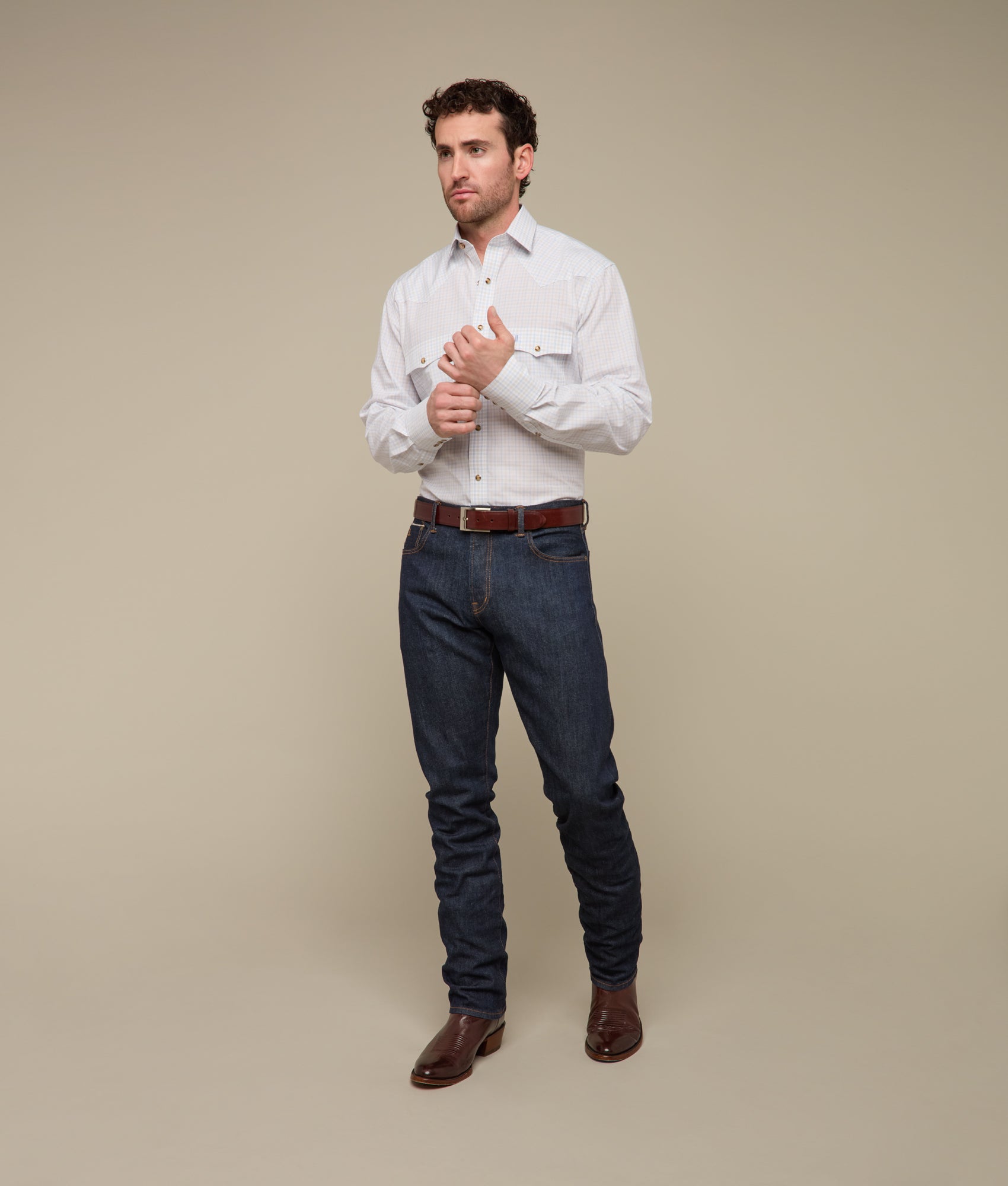 El Paso Plaids :: Blue/Tan Mini Check - Image 3