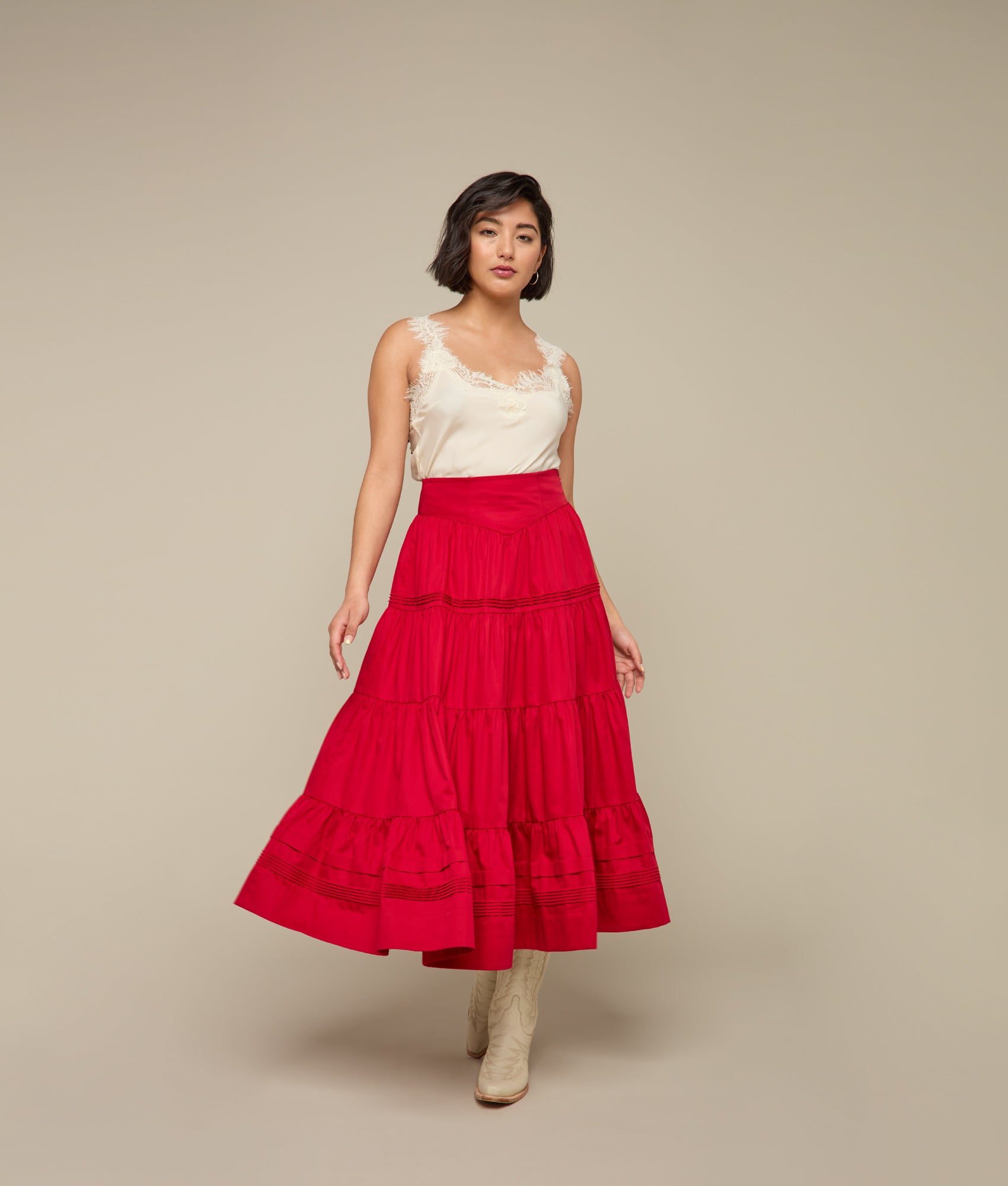 Dakota Tiered Skirt :: Red - Image 6