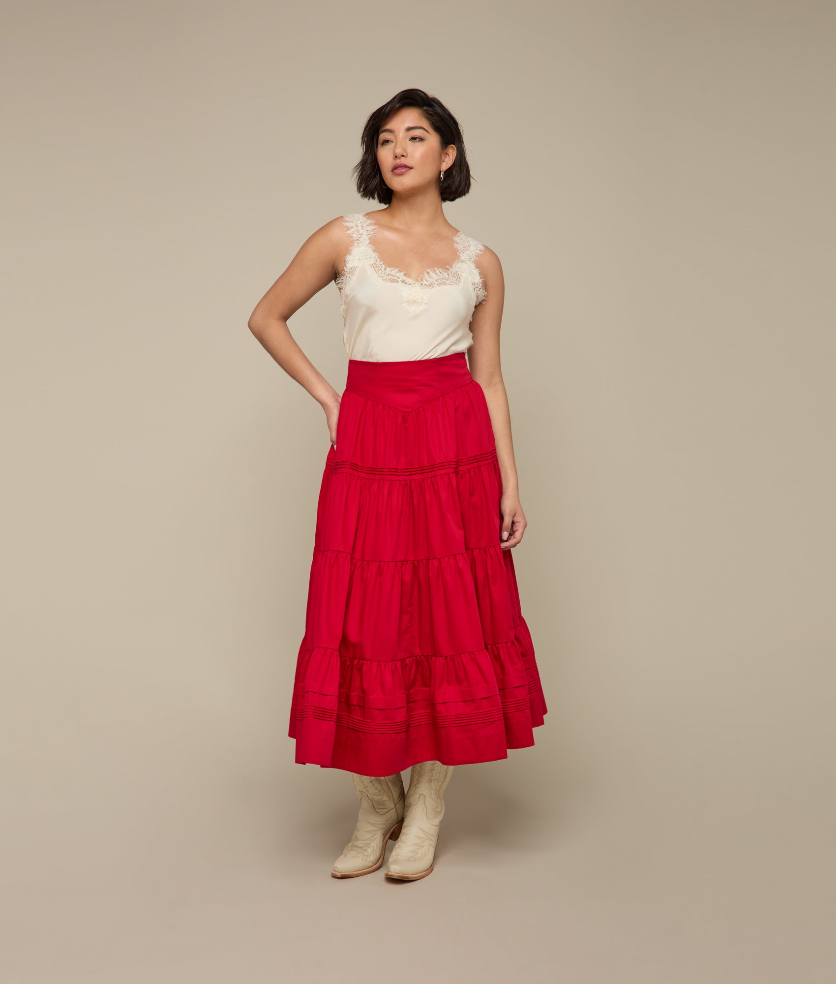 Dakota Tiered Skirt :: Red - Image 5