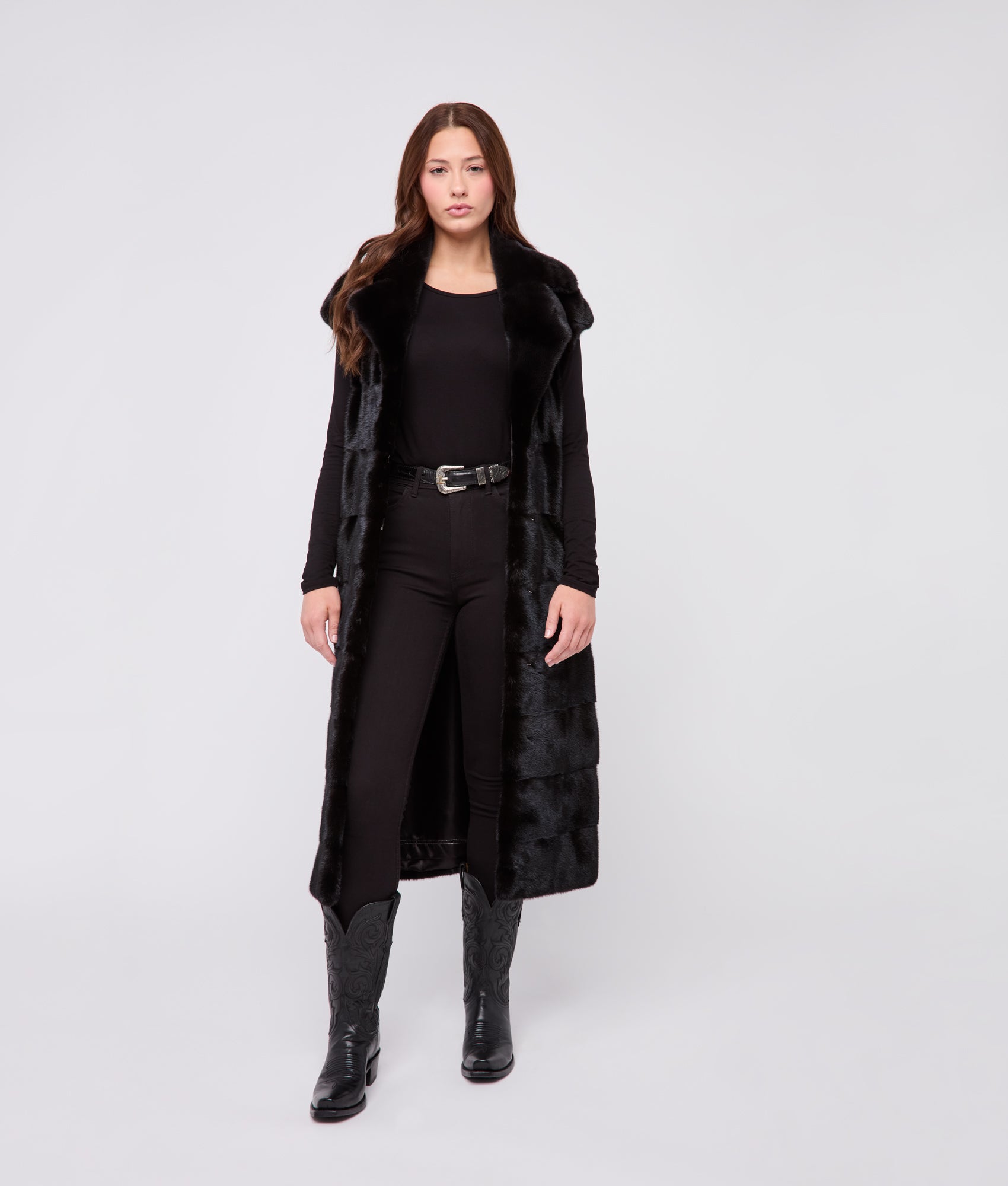 Andrea Sleeveless Fur Coat :: Black - Image 4