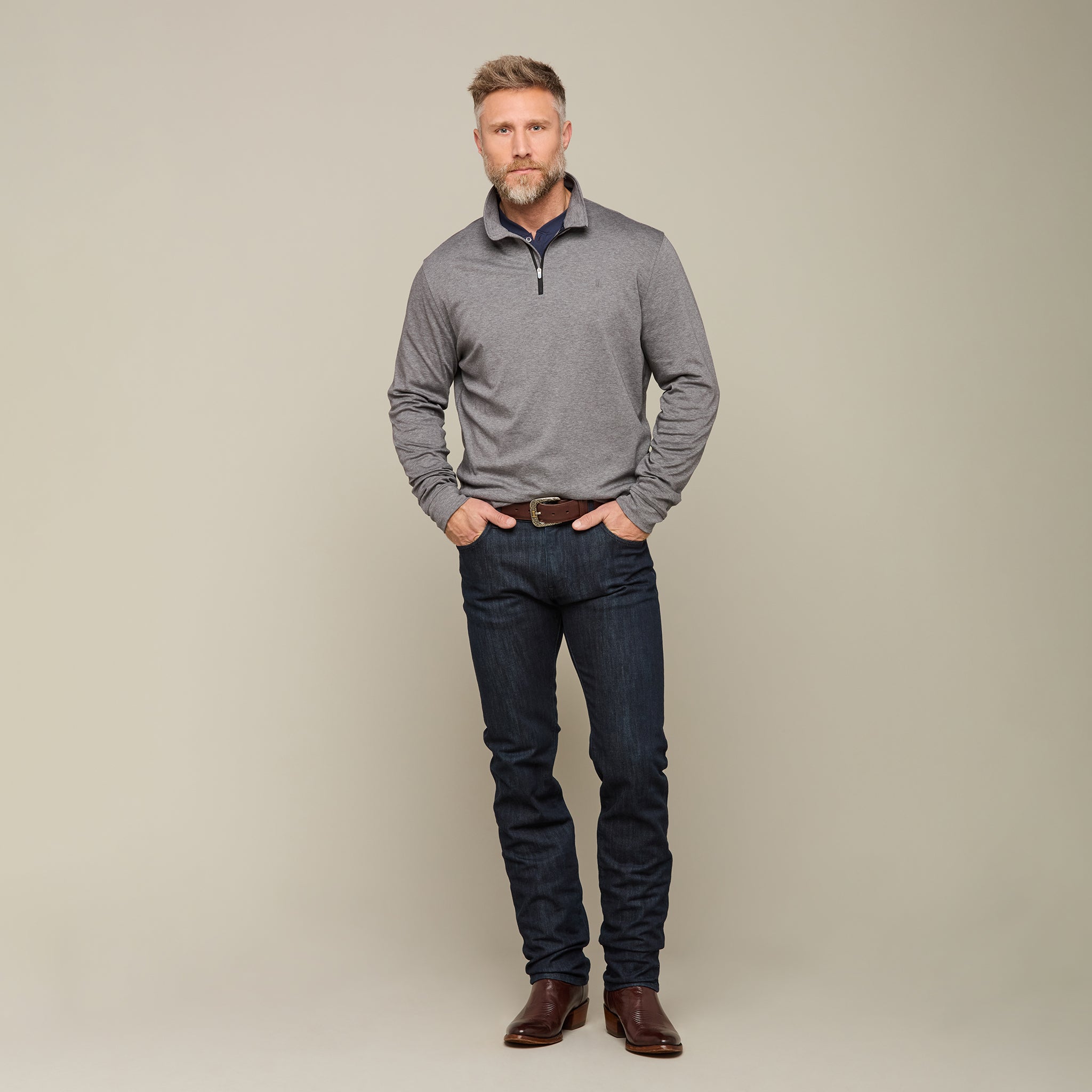 Lightweight Quarter Zip :: Grey - Image 4