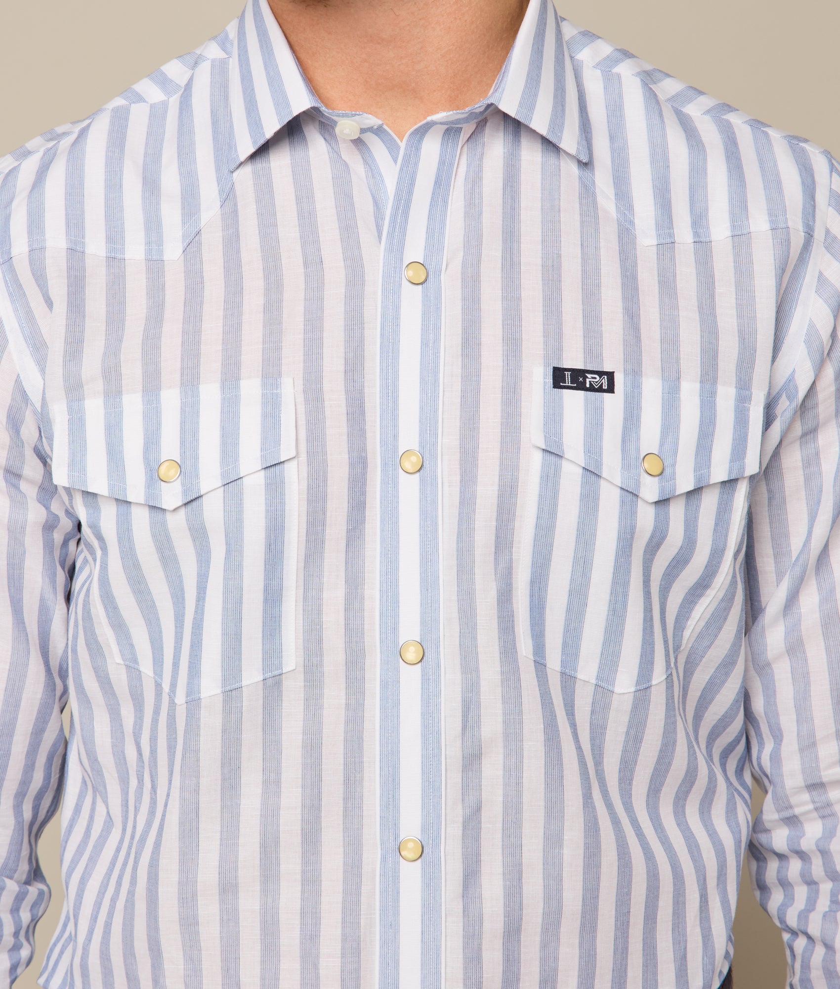 Lucchese x Parker McCollum Long Sleeve Snap :: White/Blue Stripe - Image 7