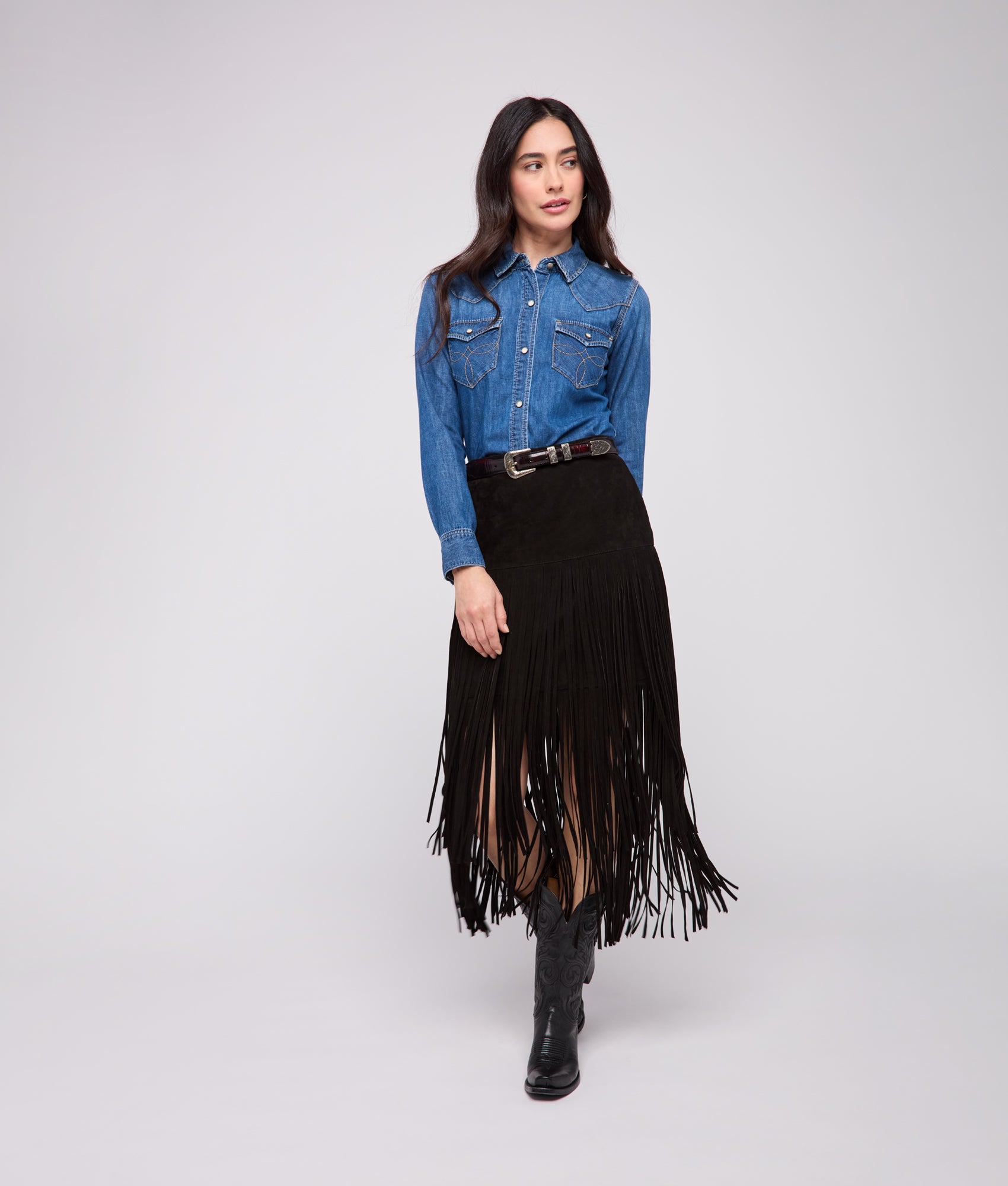 Rhiannon Fringe Skirt :: Black - Image 2