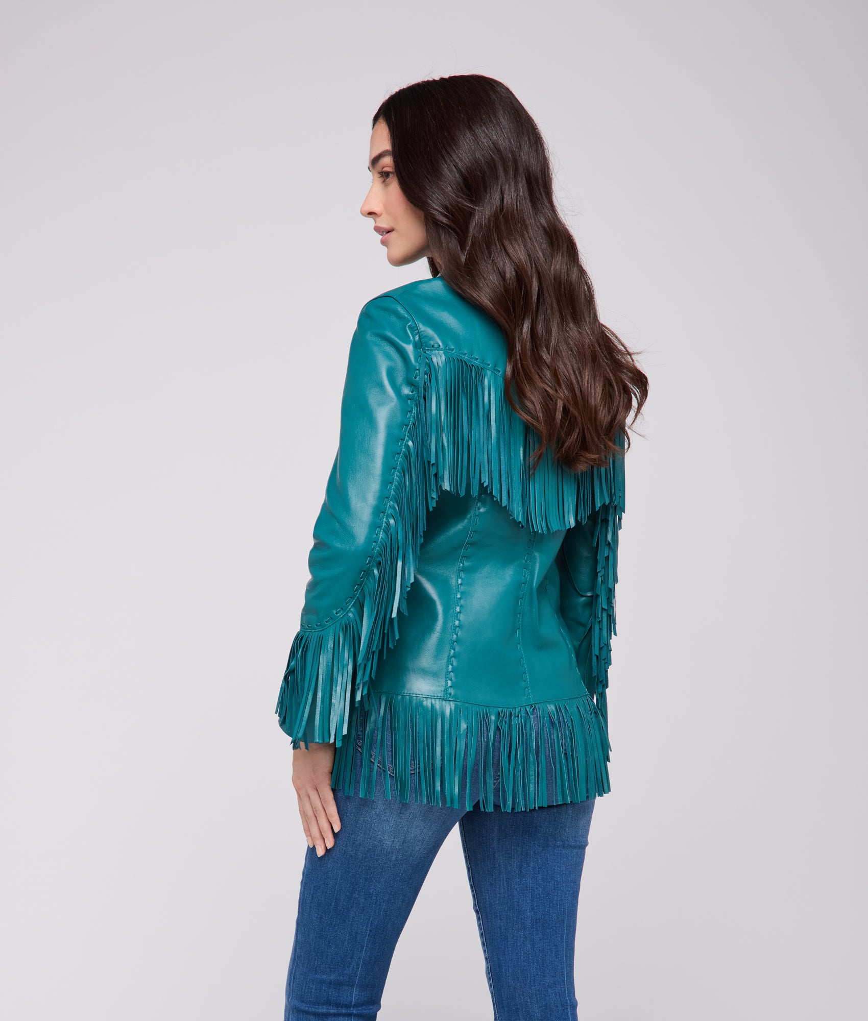 Tallulah Fringe Jacket :: Teal - Image 4
