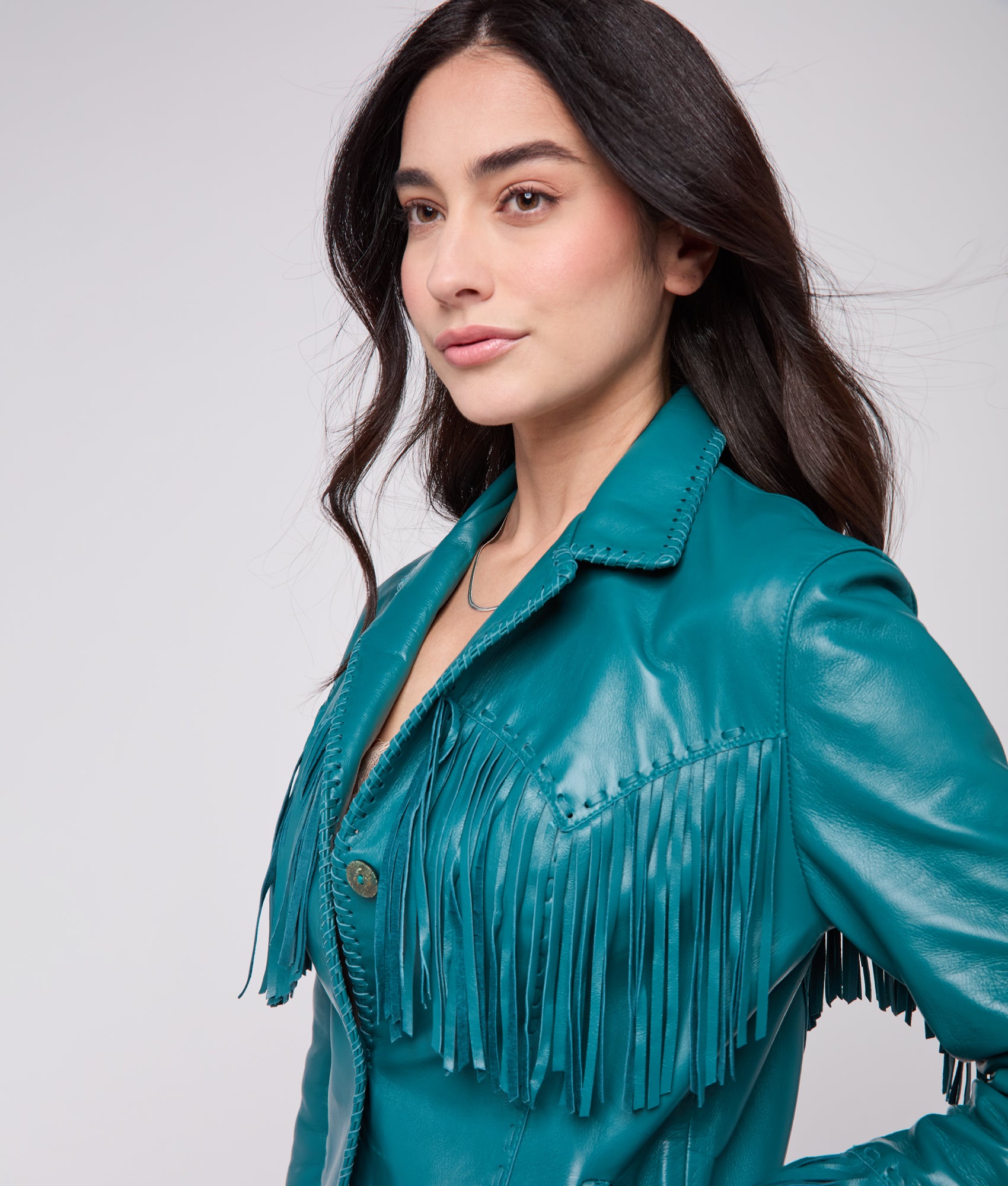 Tallulah Fringe Jacket :: Teal - Image 6
