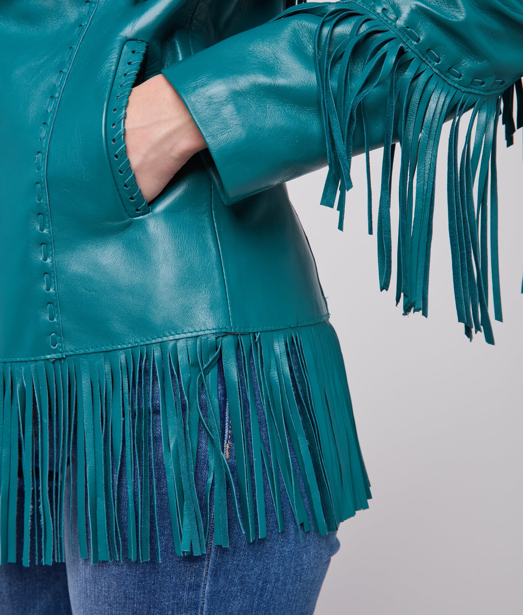 Tallulah Fringe Jacket :: Teal - Image 5