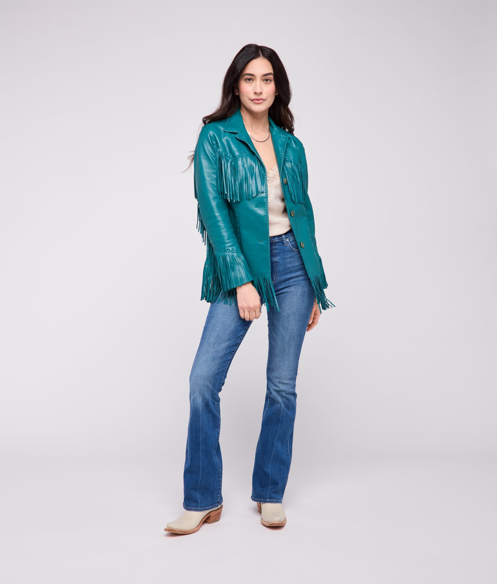 Tallulah Fringe Jacket :: Teal - Image 2