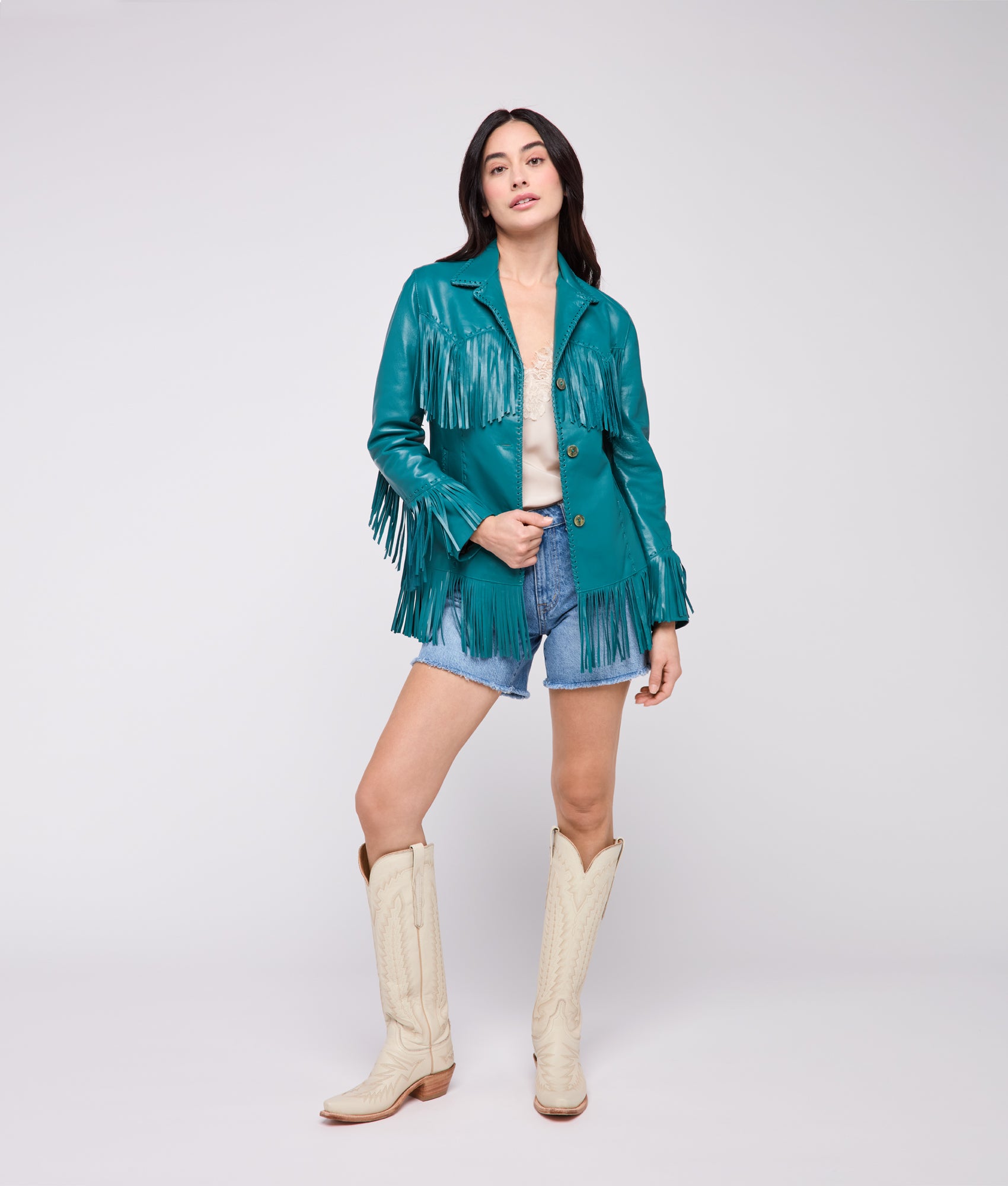 Tallulah Fringe Jacket :: Teal - Image 13