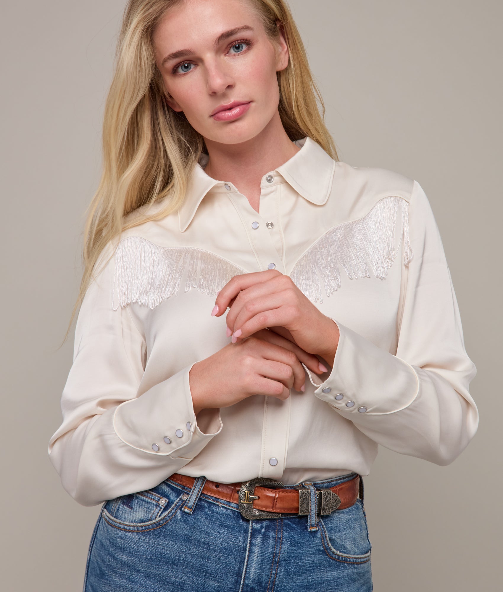 Mary Jane Fringe Blouse :: Oatmeal - Image 14