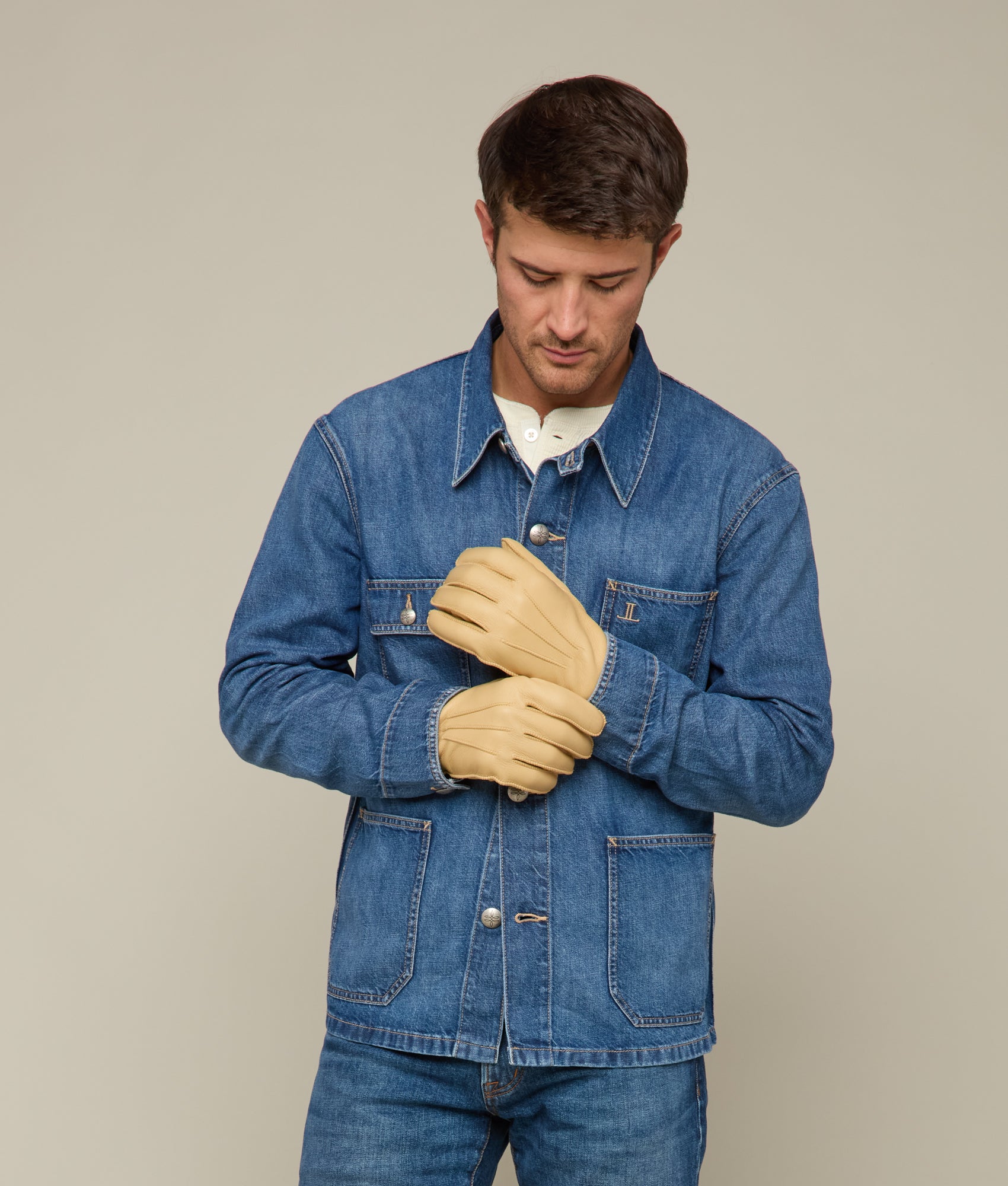 Men's Deerskin Gloves :: Tan - Image 3