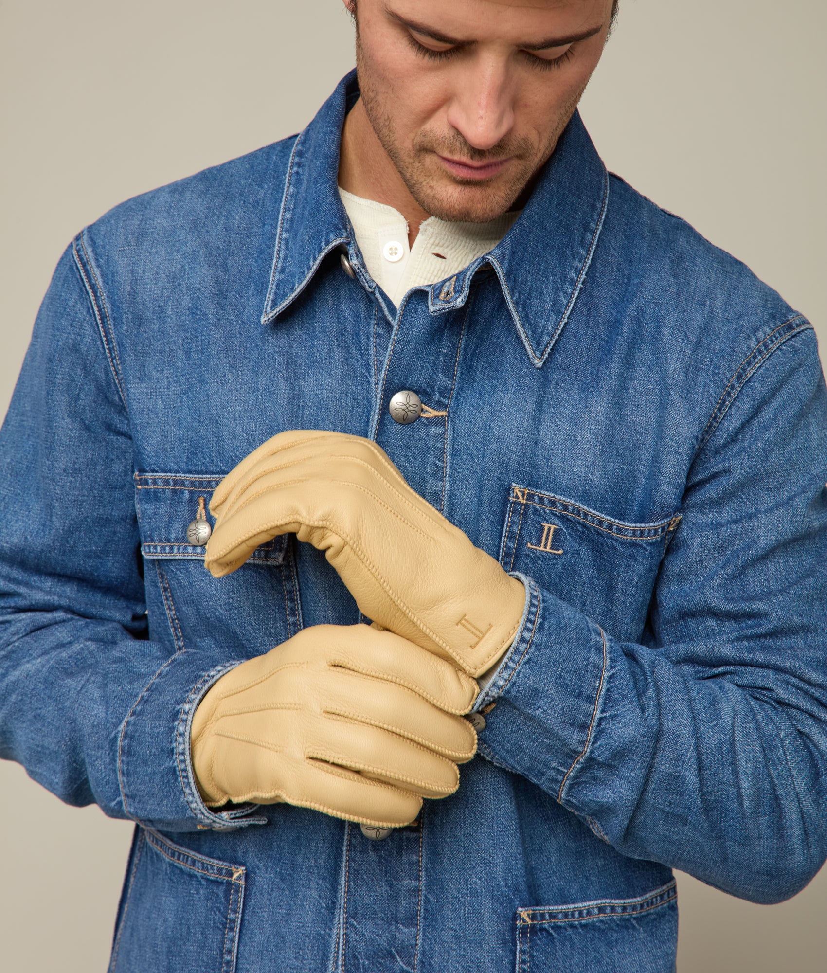 Men's Deerskin Gloves :: Tan - Image 2
