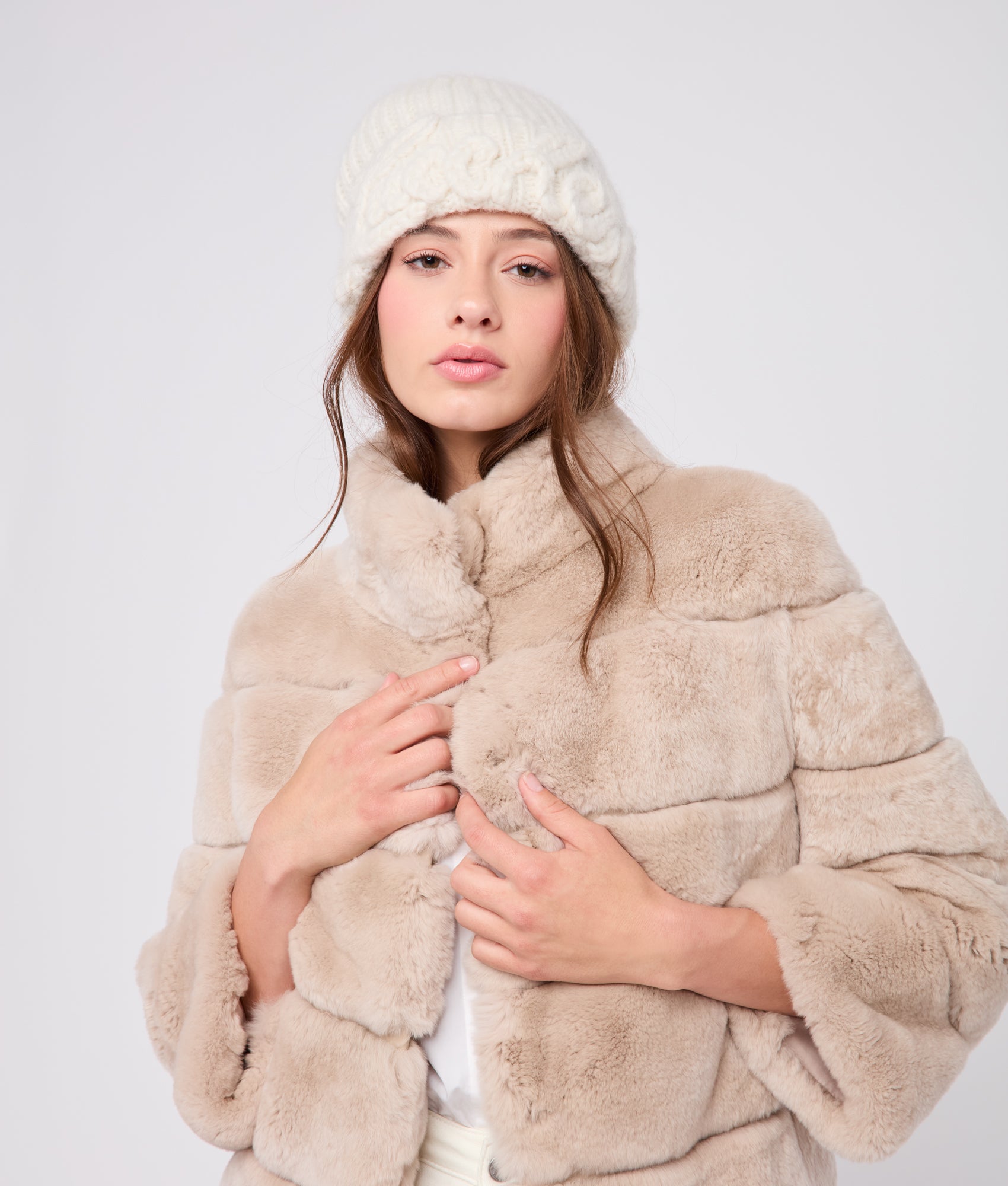 Script Knitted Beanie :: Cream - Image 2