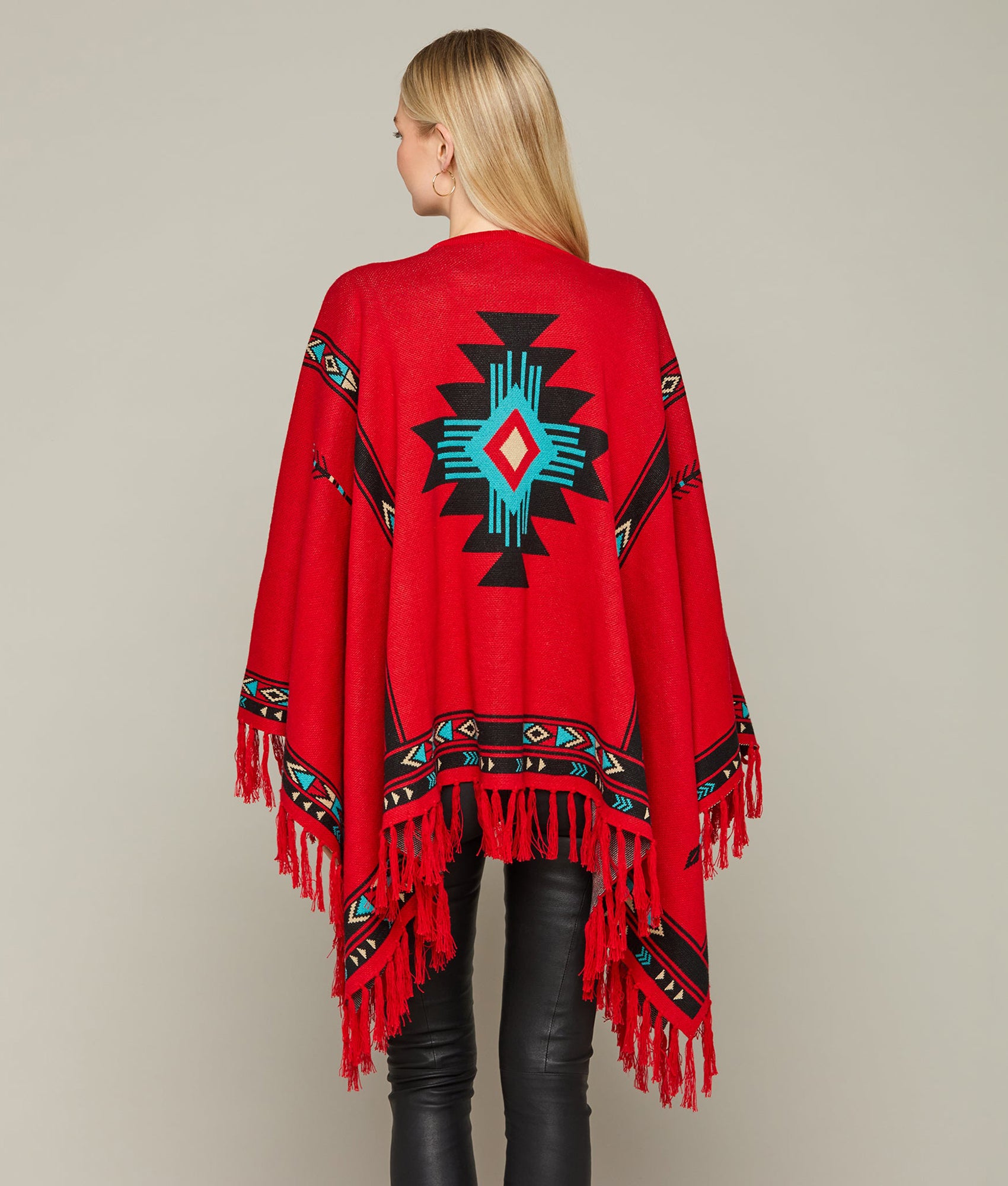 Alpaca Fleece Cape :: Red/Turquoise - Image 5