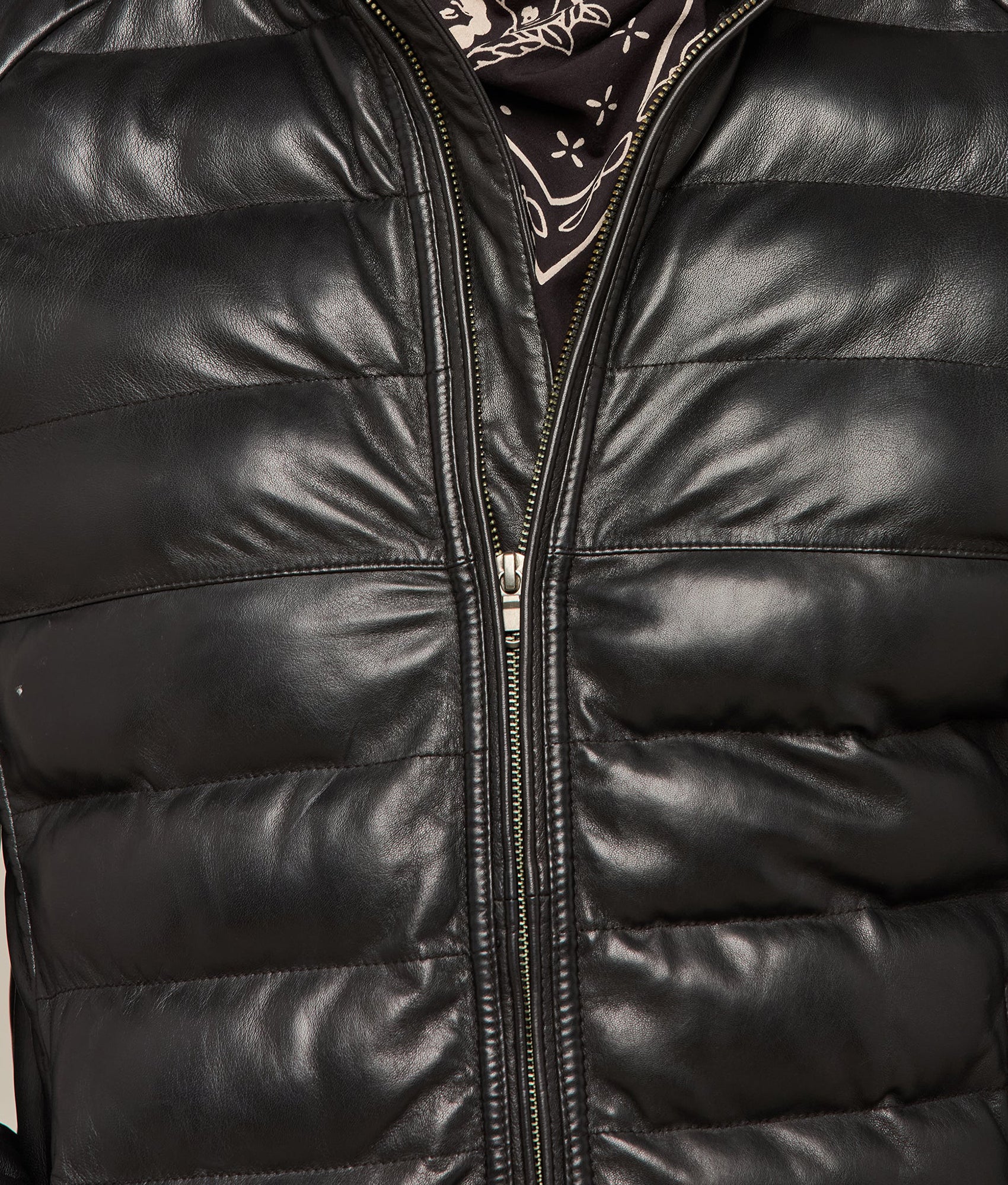 Men's Leather Puffer Jacket :: Black - Image 3
