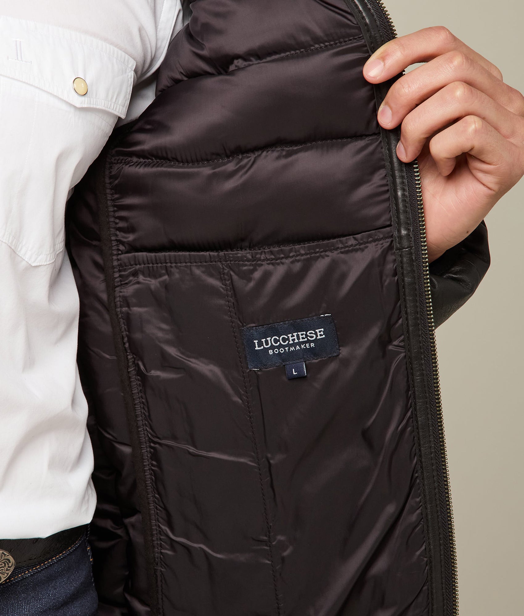 Men's Leather Puffer Jacket :: Black - Image 9