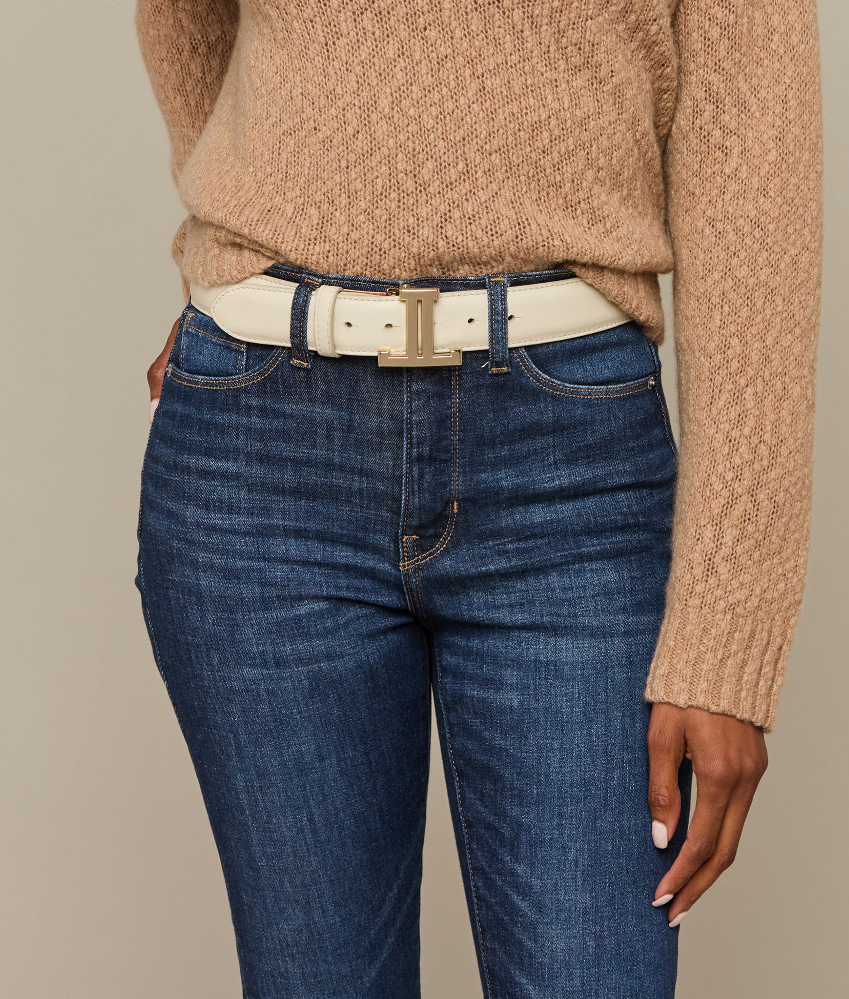 Women's Mirrored L Belt :: Glitz Cream - Image 3